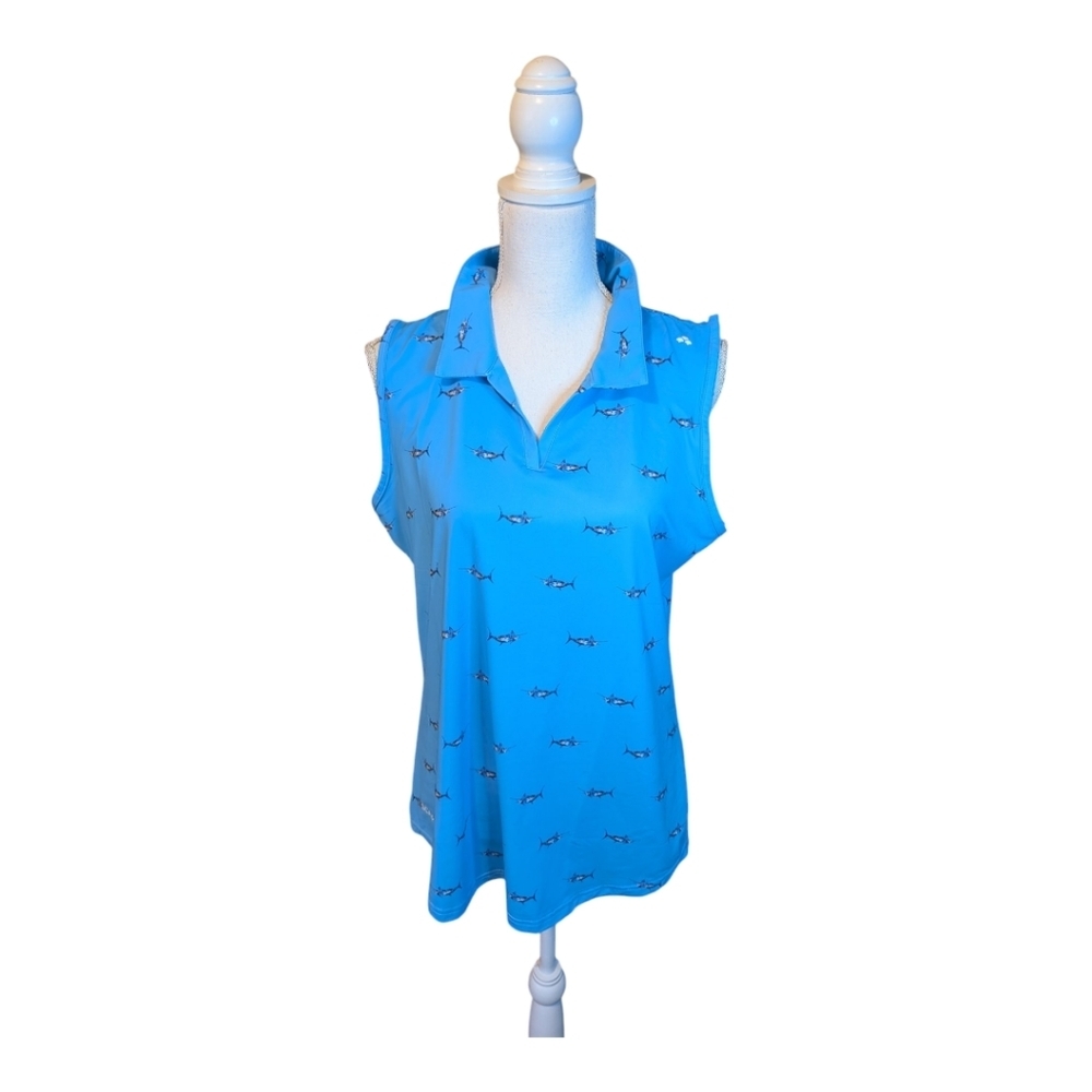 SCALES Sleeveless Shark Polo Shirt SZ L